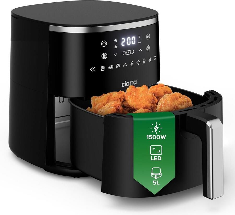 Airfryer Hete Lucht Oven Gezond Koken Digitale Touch Panel 5 Liter Capaciteit Zwart
