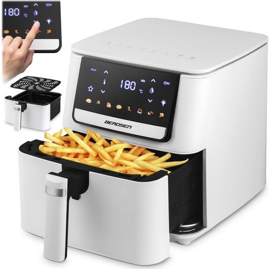 Airfryer heteluchtfriteuse 1700 W 6 5 l friteuse 8 programma's touchscreen wit