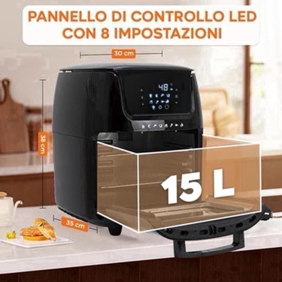 Airfryer – Heteluchtfriteuse – Airfry Oven – Digitale Friteuse – 15L Capaciteit – 1800 Watt – 8 Kookprogramma s – Touchscreen Display