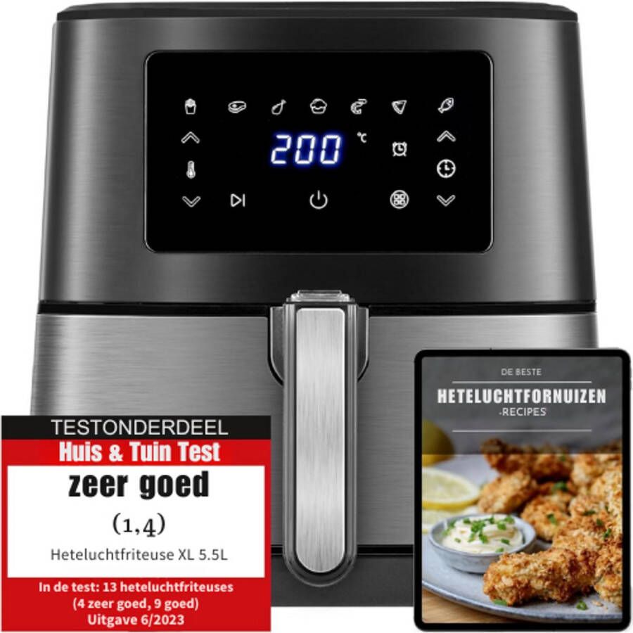 Airfryer Heteluchtfriteuse Airfryers Voorgeprogrammeerde Kookstanden Vaatwasserbestendige Onderdelen Geïntegreerde Temperatuurregeling 8 Programma's Cool Wall & Bodem Met Antislip Met Timer & Temperatuur Instellingen
