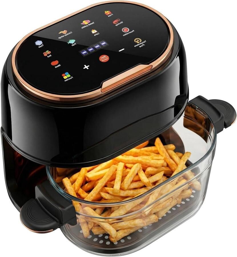 Airfryer Heteluchtfriteuse Gezond Frituren Transparante Glazen Kom 4 Liter Zwart