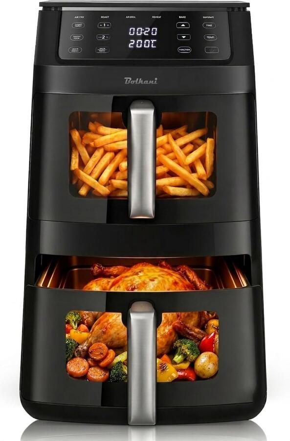 Airfryer heteluchtfriteuse met 2 kamers 11 l heteluchtfriteuse 40% minder ruimte 2500 W Dual Zone 6-in-1 met touchscreen-kijkvenster synchronisatie