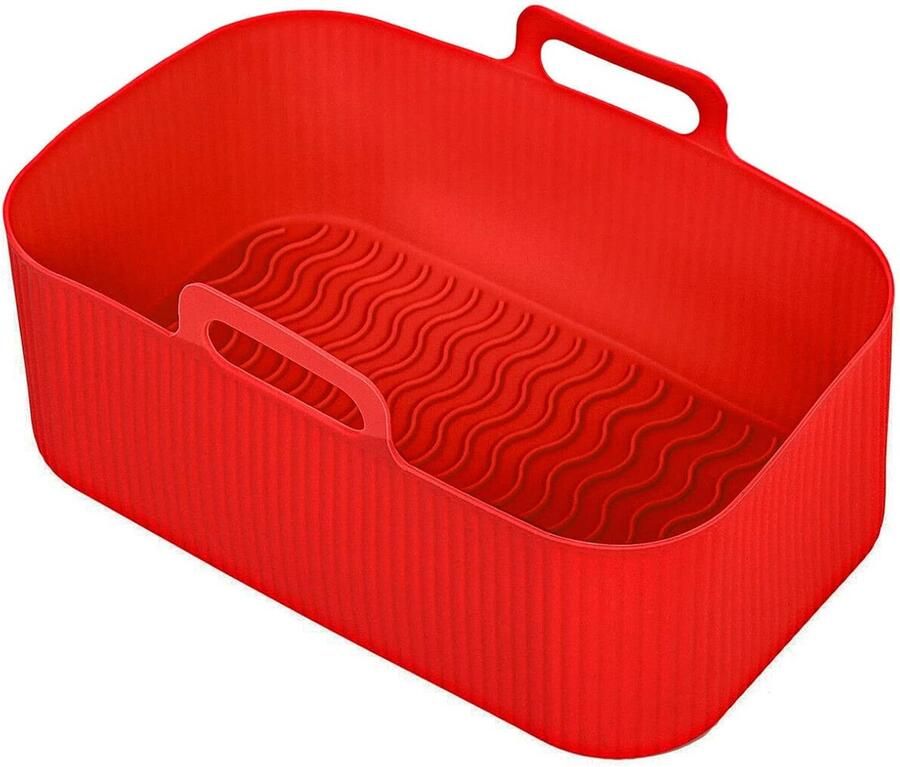 Airfryer Lade Liner Siliconen Bakvorm Hygiënisch Koken Met Handgrepen 20x12x7 cm Rood