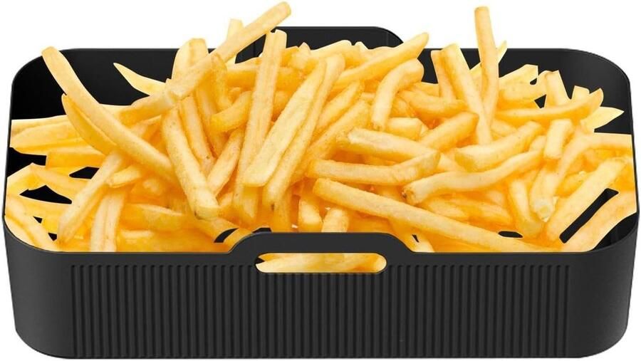 Airfryer Liner Bakmat Mand Veelzijdig Koken Antiaanbaklaag 32x20x9 cm Zwart
