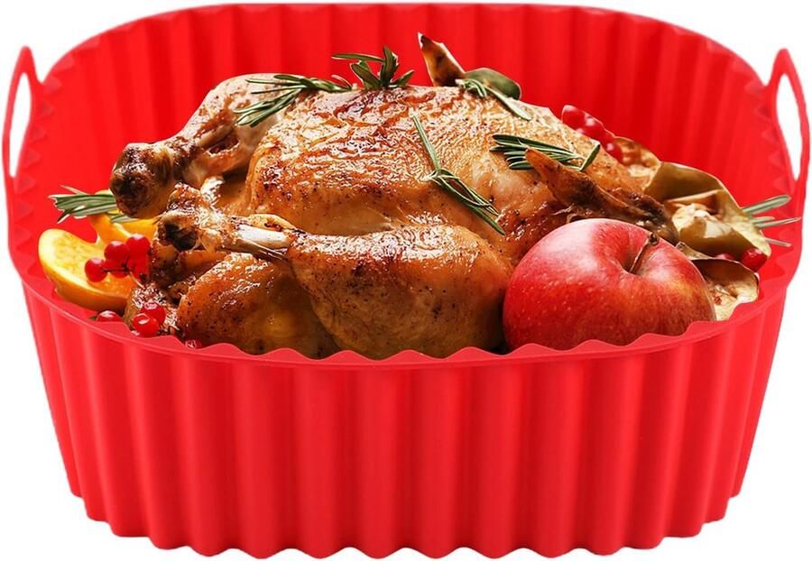 Vierkante bakplaat Airfryer mand Veelzijdig koken Duurzaam design 21x21 cm Rood