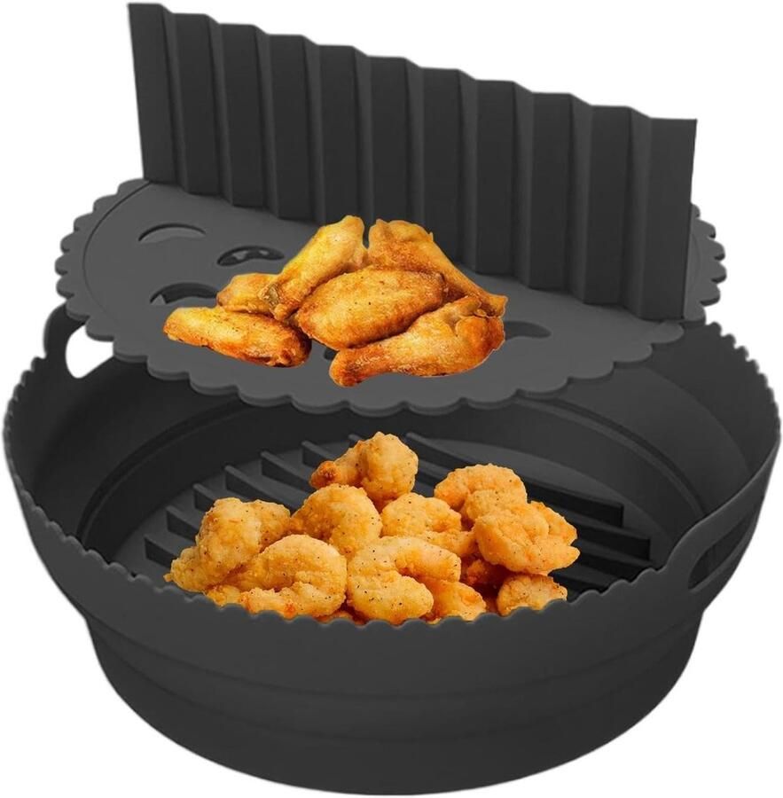 Airfryer Liner Herbruikbaar Siliconen Friteuse Mand Moeiteloos Koken Vaatwasmachinebestendig 21.6 x 21.6 cm Zwart