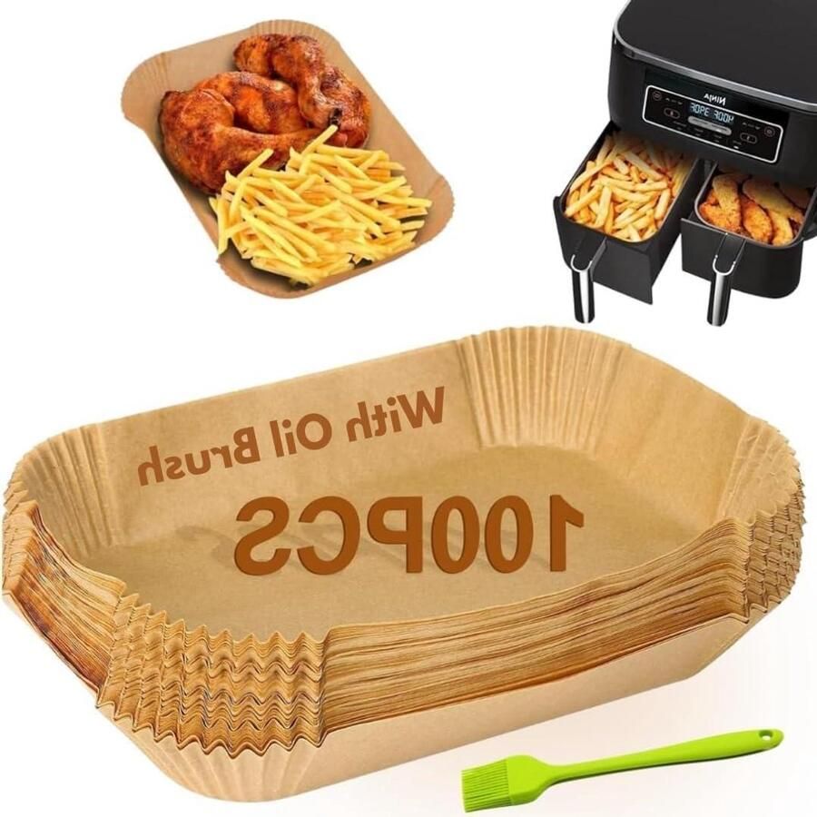 Airfryer Liner Rechthoekig Bakpapier Airfryer Koken Zonder Knoeien Niet-klevend en Waterdicht 28 x 23 cm Wit