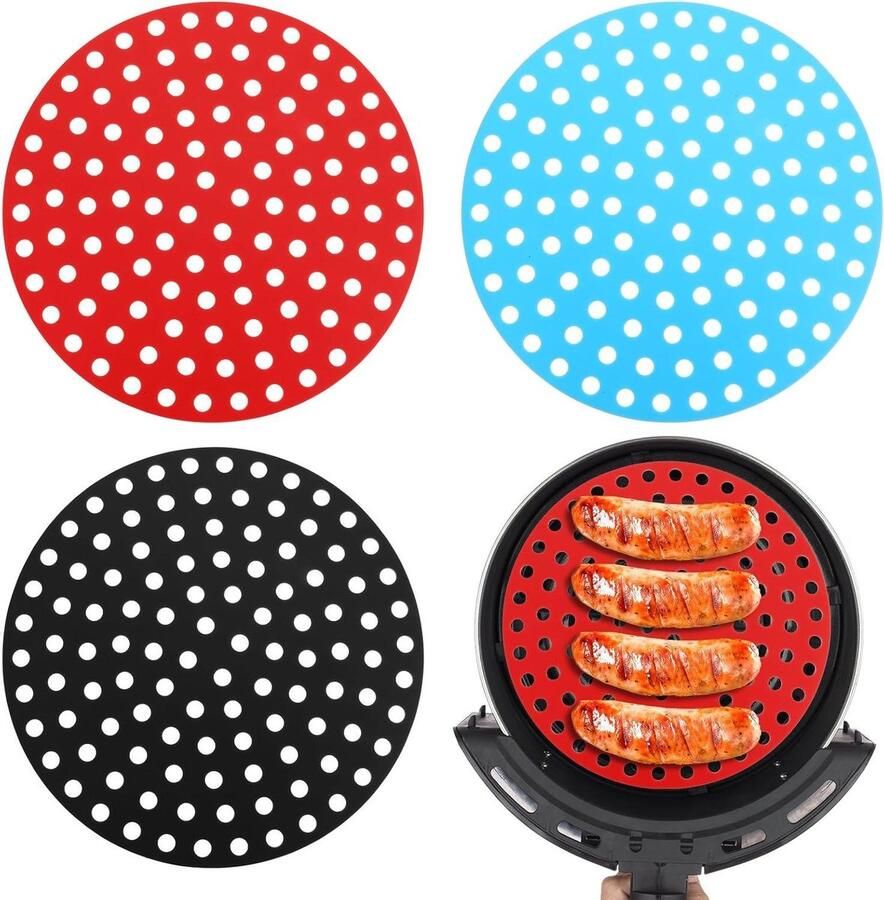 Airfryer Liners Bakmatten Airfryer Gezond Bakken Geperforeerd Ontwerp 20 cm Rond Zwart