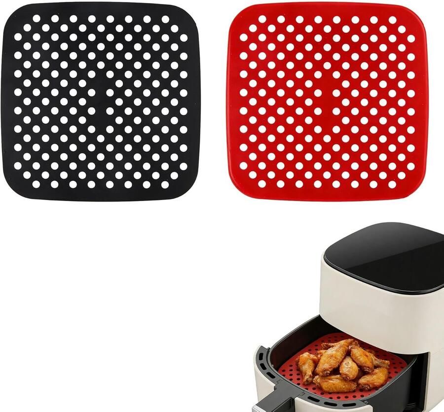 Airfryer Liners Bakpapier Vervangers Vetten Vangen Herbruikbaar Siliconen 18 cm Vierkant Zwart Rood