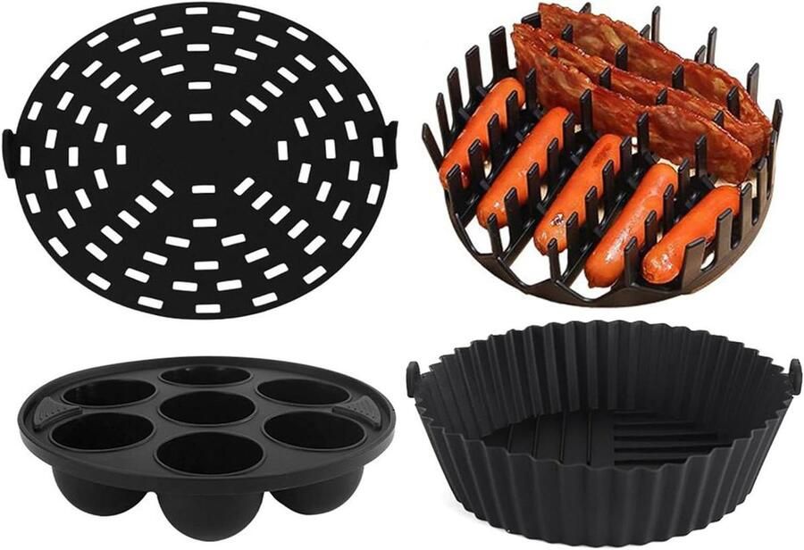 Airfryer Liners Bakvorm Siliconen Gemakkelijk Koken Hittebestendig Antiaanbak 22 cm Zwart