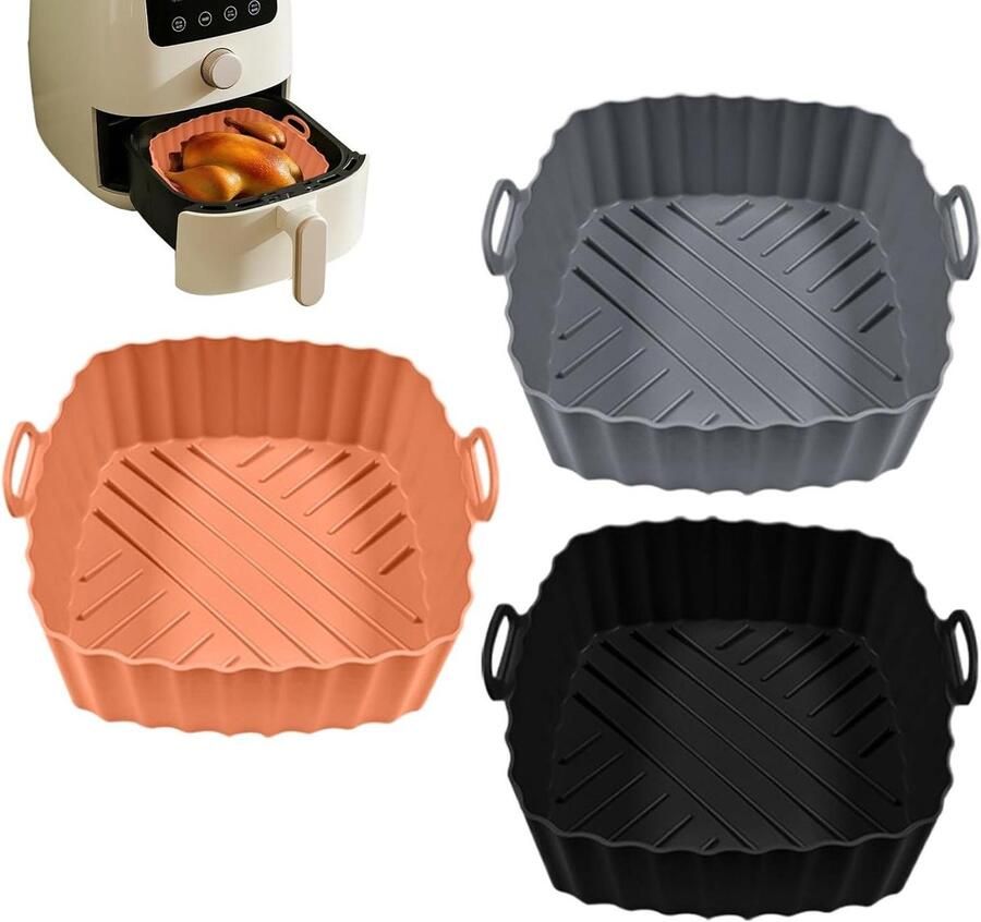 Airfryer Voeringen Mand Inzetstukken Koken Bakken Herbruikbaar Antiaanbak 3 Stuks Zwart Grijs Bruin
