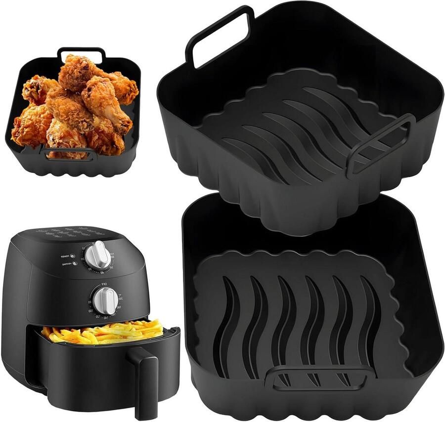 Airfryer Liners Bakvormen Herbruikbaar Gemakkelijk Koken Met Handvatten 2 Liter Zwart
