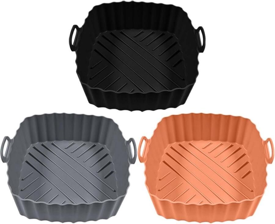 Airfryer Liners Bakvormen Siliconen Veelzijdig Koken Herbruikbaar & Antiaanbak 3 Stuks Zwart Grijs Bruin