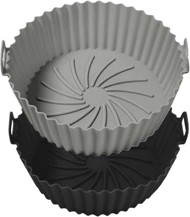 Airfryer Liners Herbruikbare Manden Gemakkelijk Koken Verhoogde Luchtstroom 20 cm Rond Zwart Grijs