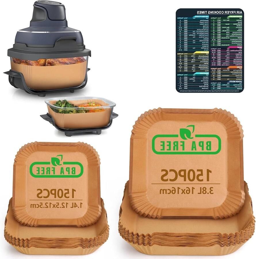 Airfryer Liners Papieren Bakjes Gemakkelijk Bakken 300 Stuks Set 2 Maten Houtkleur