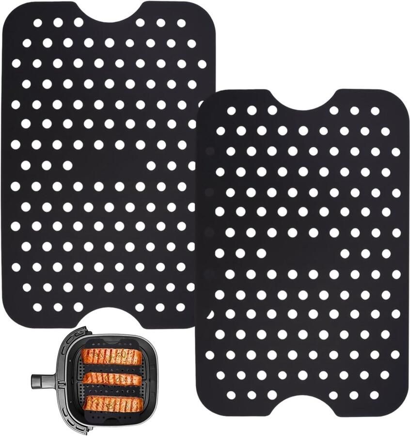 Airfryer Liners Siliconen Bakpapier Vetvrij Koken Herbruikbaar & Vaatwasserbestendig 13x20 cm Zwart