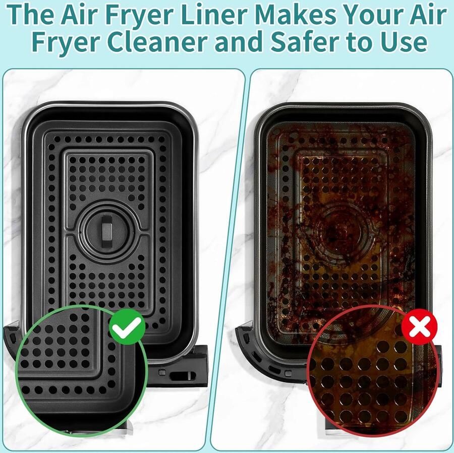 Airfryer Liners Siliconen Herbruikbare Bakjes Lekker Koken Dubbelzijdig Geperforeerd 19 x 14 x 7 cm