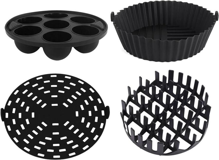 Airfryer Liners Siliconen Mand Gemakkelijk Koken Herbruikbaar Non-stick 22 cm Zwart