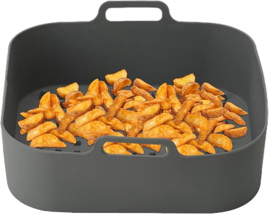 Airfryer Siliconen Mand Herbruikbare Voering Luchtfrituren Olie Scheidende Groeven 20x20x6 cm Grijs