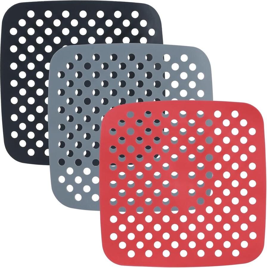 Airfryer Liners Siliconen Matten Lucht Frituren Herbruikbaar Anti-aanbak 19x19 cm Grijs Rood Zwart