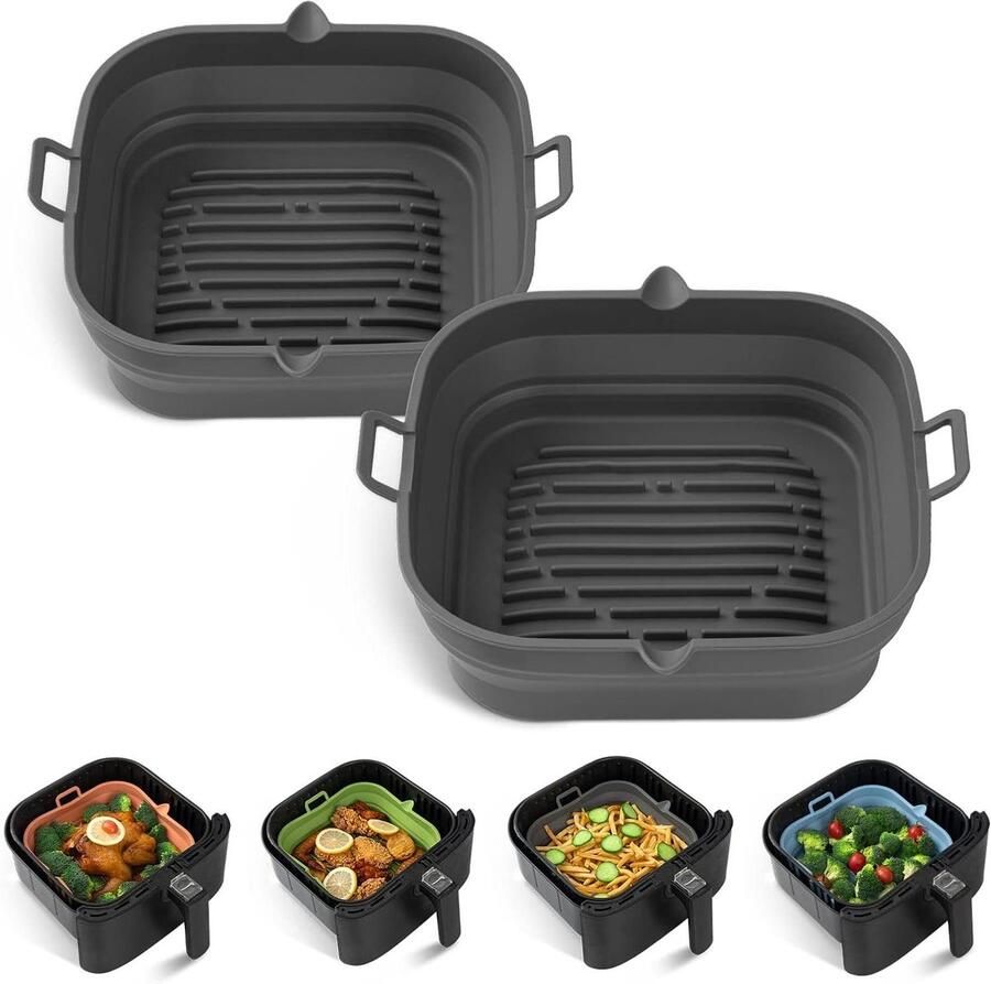 Airfryer Liners Vierkant Siliconen Mand Bakken en Braden Gemakkelijk Schoon te Maken 85 Inch Grijs