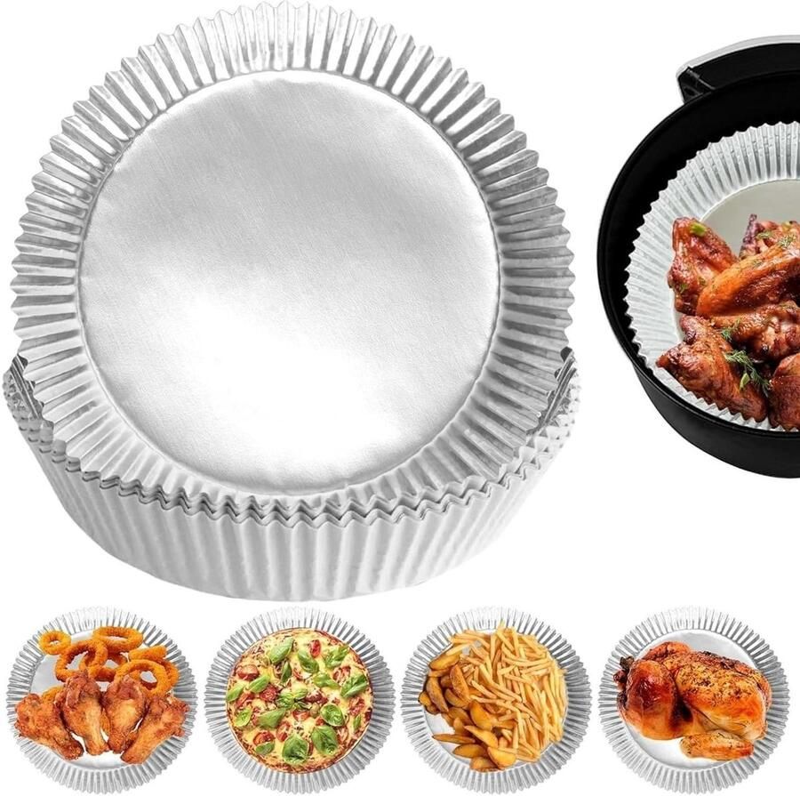 Airfryer Liners Wegwerp Vellen Bakken en Frituren Dubbelwandig Materiaal 300 Stuks Zilver