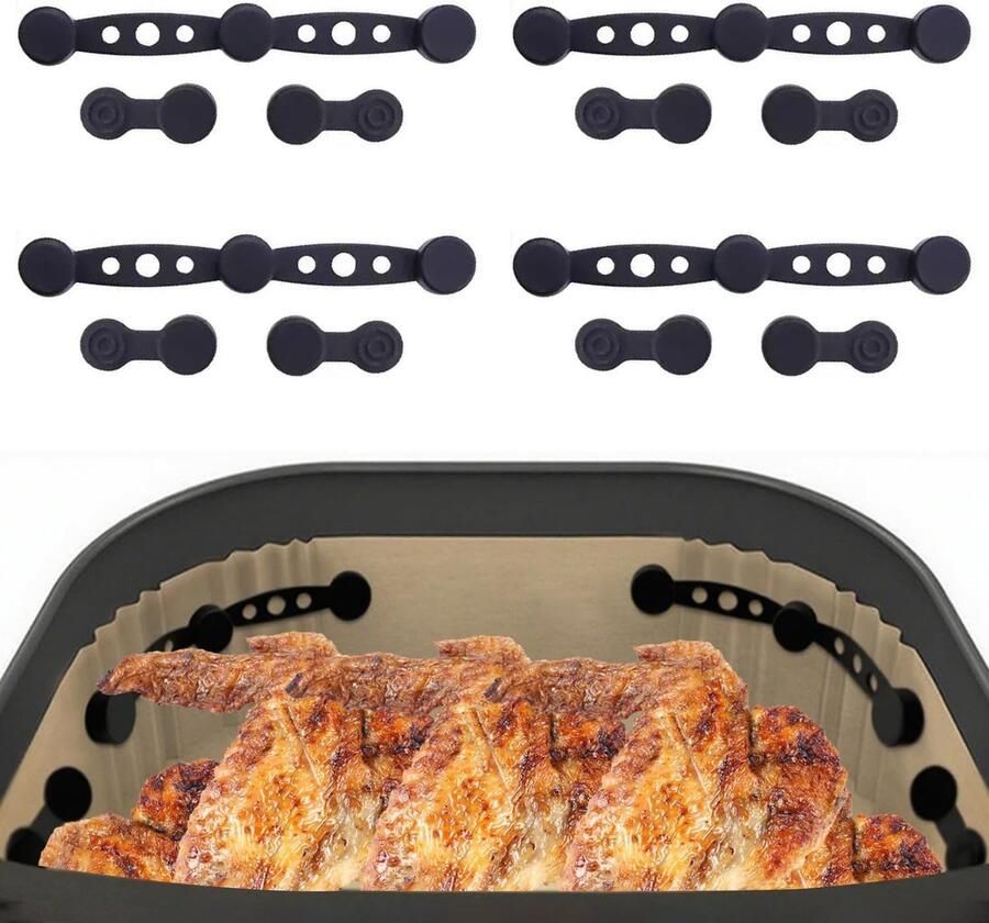 Airfryer Magneet Clips Bakpapier Houders Voorkom Aanbakken Hittebestendig Siliconen 4 Sets Zwart