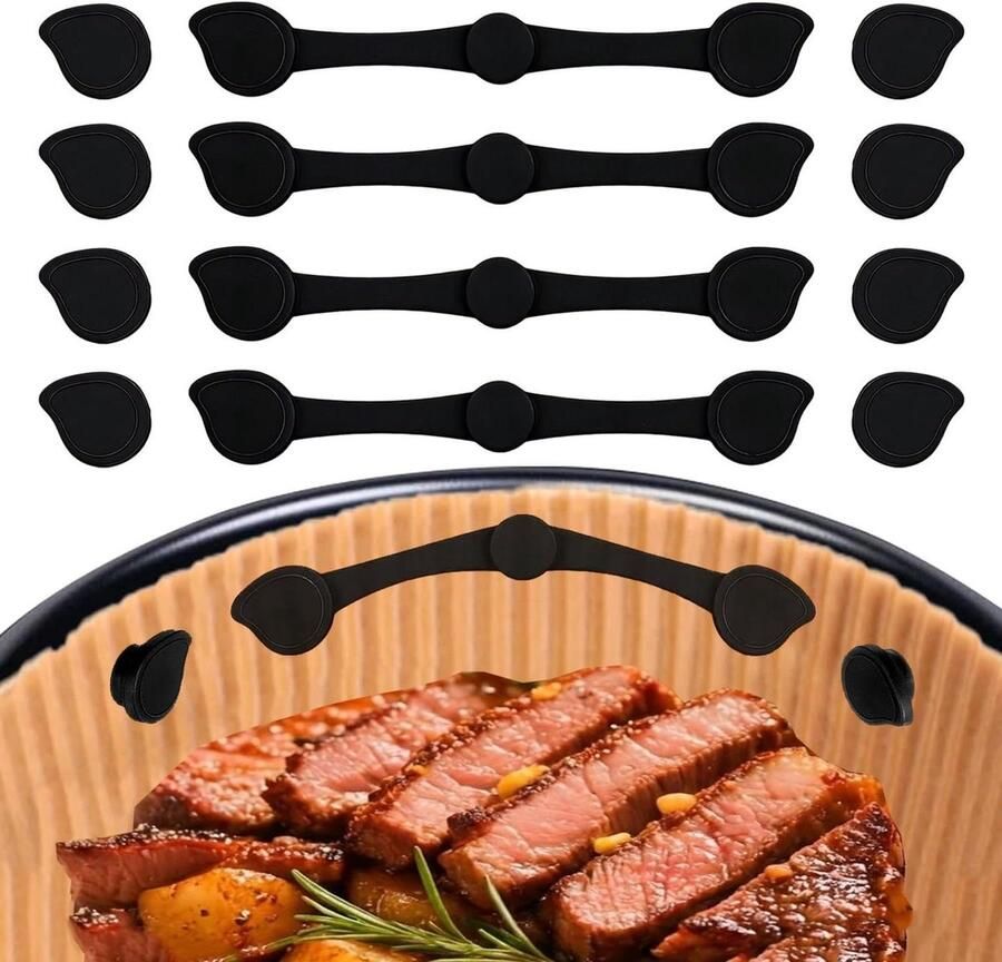 Airfryer Magneten Bakpapier Clips Bakpapier Bevestigen Hittebestendig Silicone 12 Stuks Zwart