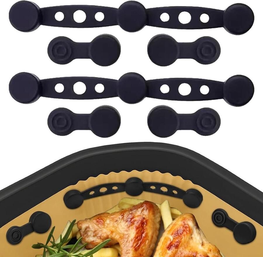 Airfryer Magneten Bakpapier Clips Keuken Organisatie Hittebestendig Siliconen 6 Stuks Zwart