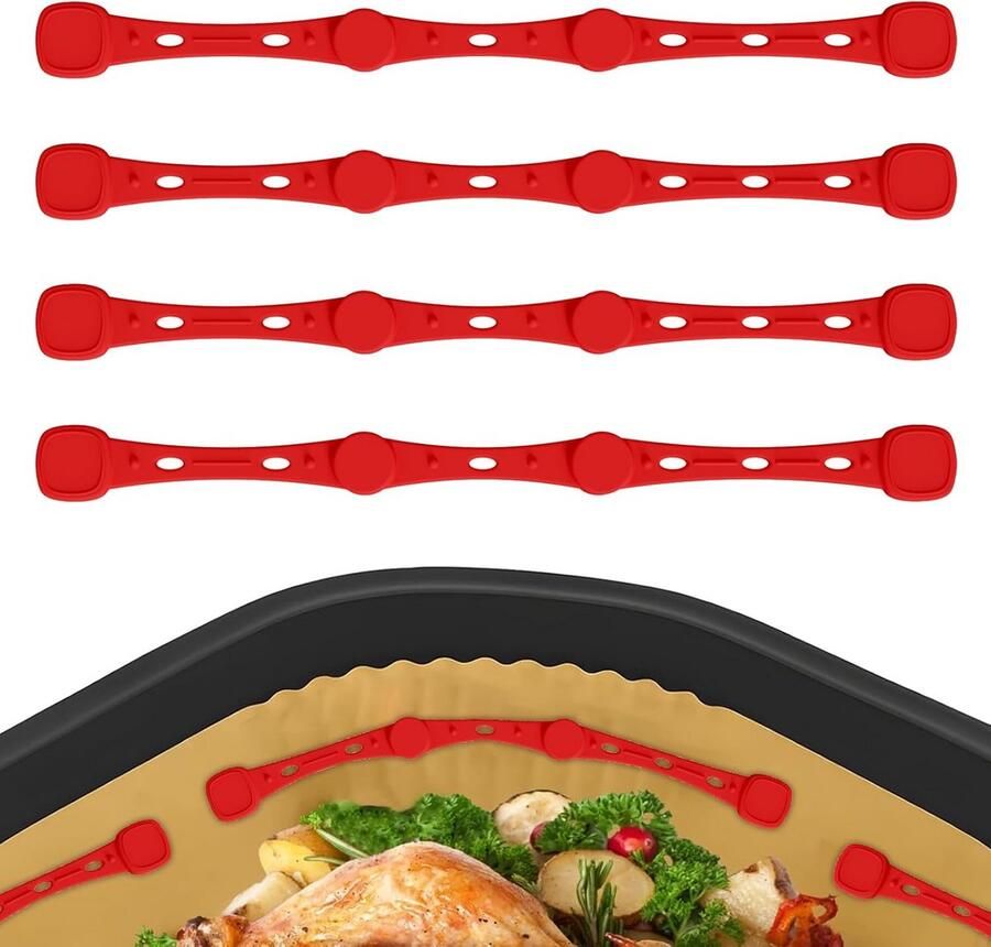 Airfryer Magneten Bakpapier Clips Veilig Bakken Hittebestendig Siliconen 4 Stuks Rood