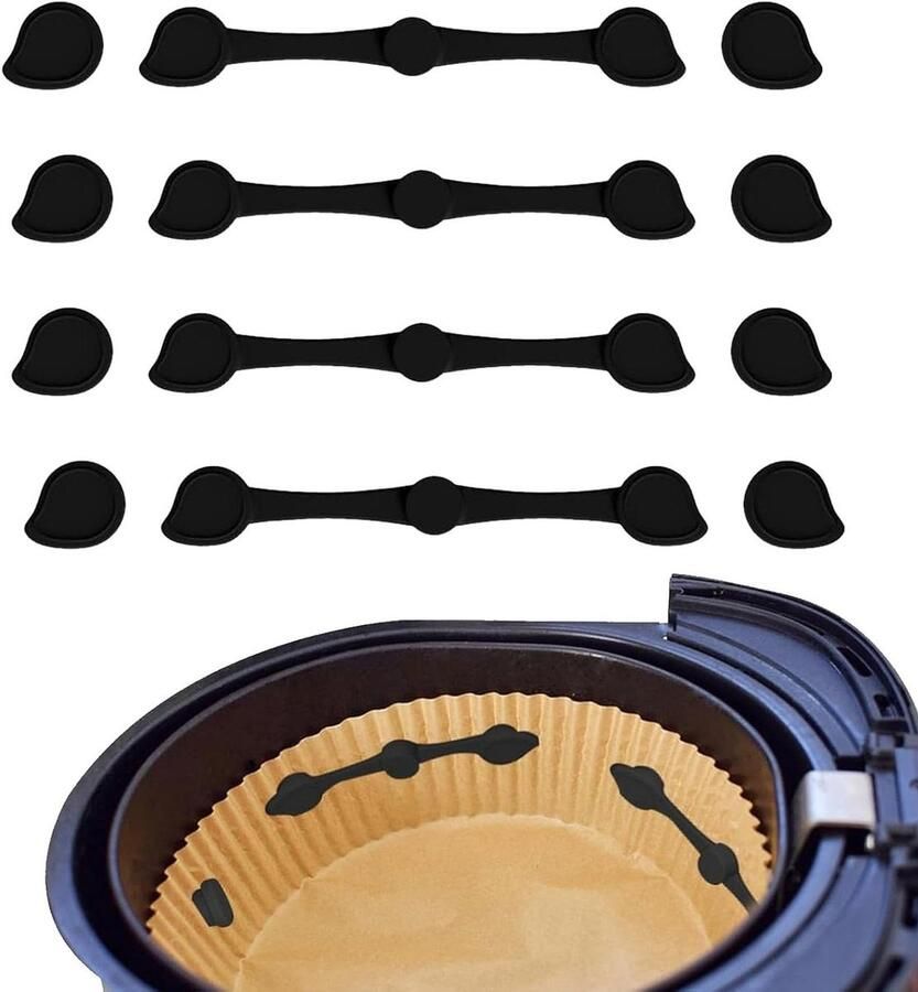 Airfryer Magneten Bakpapier Clips Veilig Koken Hittebestendig Siliconen 4 Sets Zwart