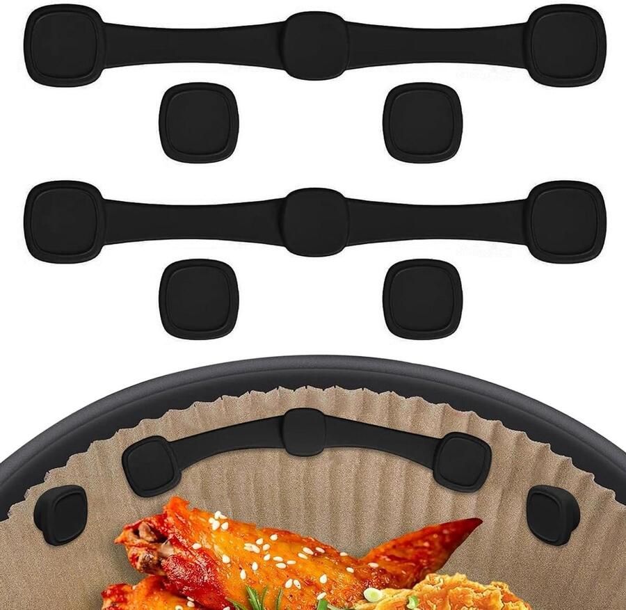 Airfryer Magneten Bakpapier Clips Voorkom Verbrand Papier Veilig Siliconen Materiaal 6 Stuks Zwart
