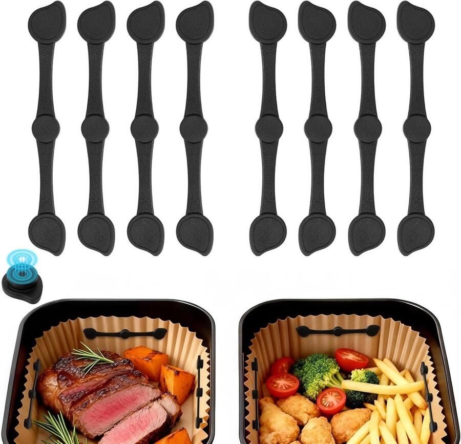 Airfryer Magneten Bakpapier Clips Voorkomt Vliegend Papier Hittebestendig Siliconen 8 Stuks Zwart