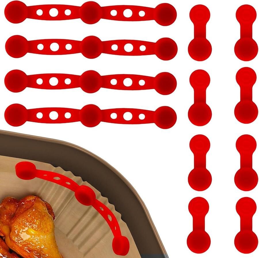 Airfryer Magneten Bakpapier Fixatie Veilig Bakken Hittebestendig Siliconen 12 Stuks Rood