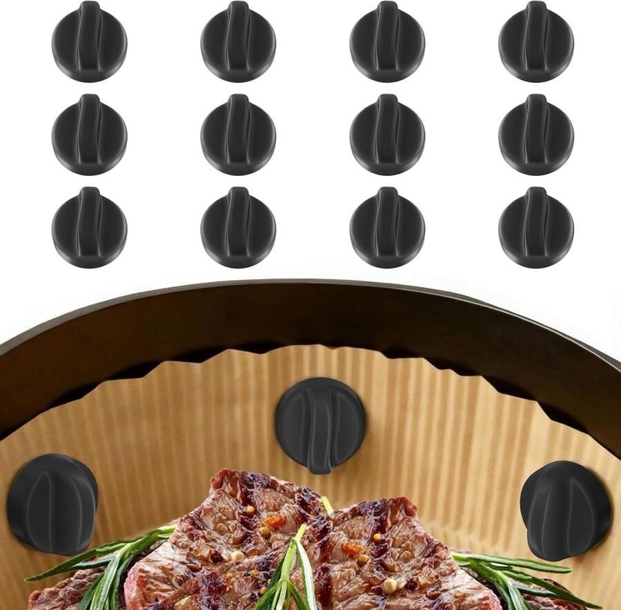 Airfryer Magneten Bakpapier Fixatie Voorkom Aanbranden Hittebestendig Siliconen 12 Stuks Zwart
