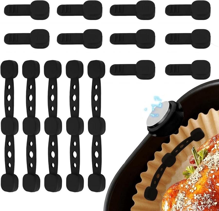 Airfryer Magneten Bakpapier Houder Veilig Koken Hittebestendig Siliconen 15 stuks Zwart
