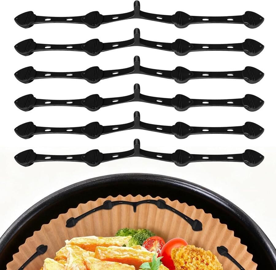 Airfryer Magneten Bakpapier Houders Hygiënisch Bakken Hittebestendig Siliconen 6 Stuks Zwart