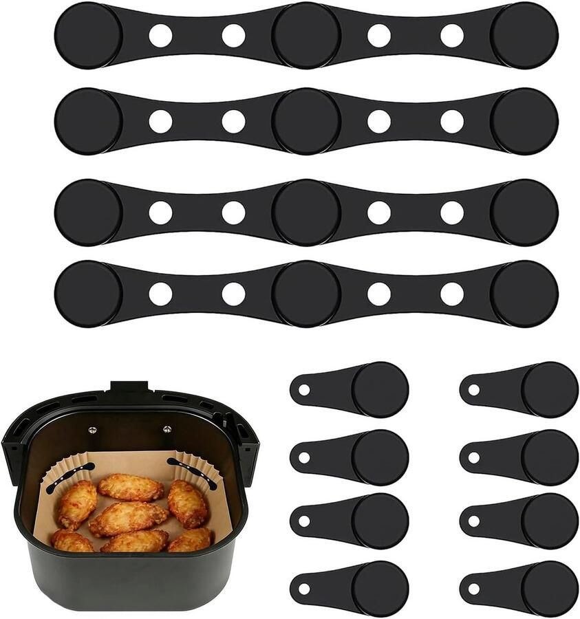 Airfryer Magneten Bakpapier Houders Keuken Organisatie Hittebestendig Siliconen 12 Stuks Zwart