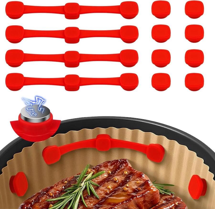 Airfryer Magneten Bakpapier Houders Koken Zonder Knoeien Hittebestendig Siliconen 12 Stuks Rood