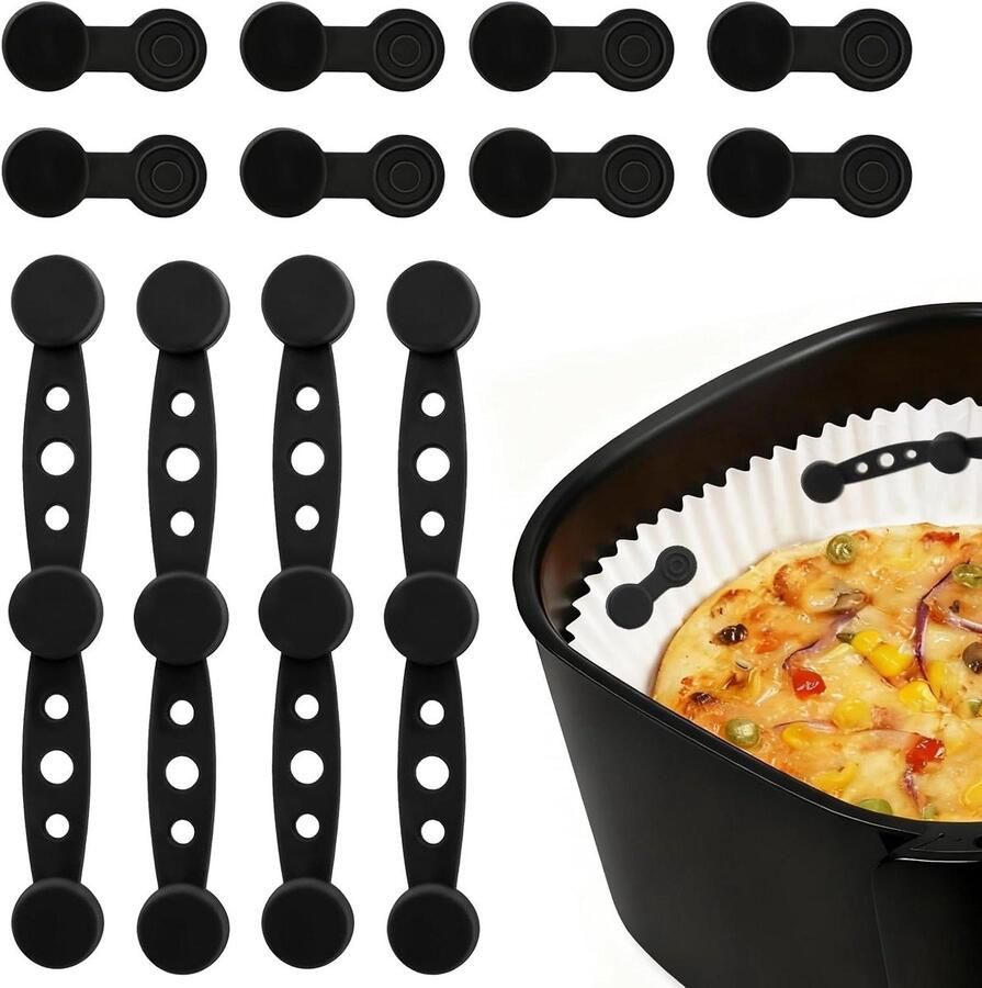 Airfryer Magneten Bakpapier Houders Veilig Bakken Voedselveilig Siliconen 12 Stuks Zwart
