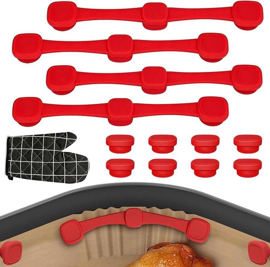 Airfryer Magneten Bakpapier Houders Veilig Koken Hittebestendig Siliconen 12 Stuks Rood