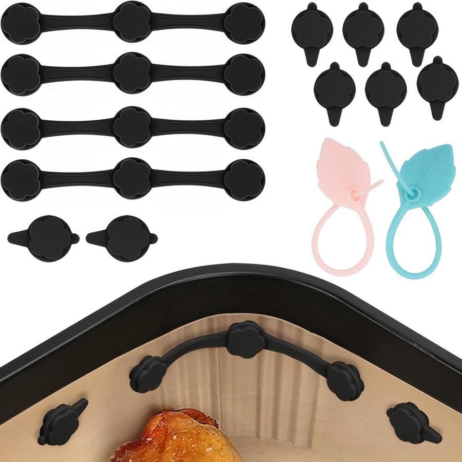 Airfryer Magneten Bakpapier Houders Veilig Koken Hittebestendig Siliconen 12 Stuks Zwart
