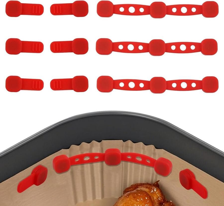 Airfryer Magneten Bakpapier Houders Veilig Koken Hittebestendig Siliconen 3 Sets Rood