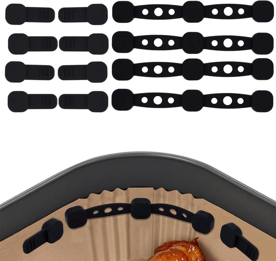 Airfryer Magneten Bakpapier Houders Veilig Koken Hittebestendig Siliconen 4 Sets Zwart