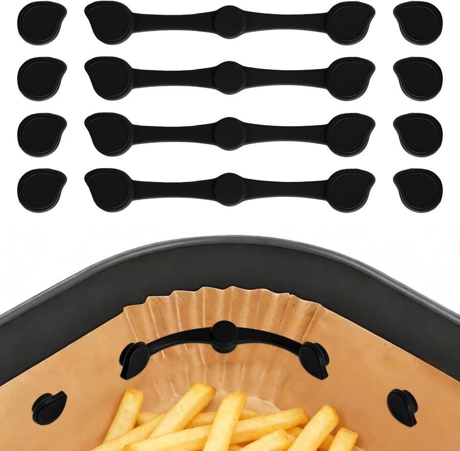 Airfryer Magneten Bakpapier Houders Voorkom Verbranding Hittebestendig Siliconen 4 Sets Zwart