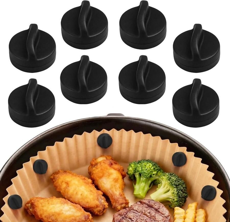 Airfryer Magneten Bakpapier Houders Voorkom Vliegend Papier Hittebestendig Siliconen 8 Stuks Zwart