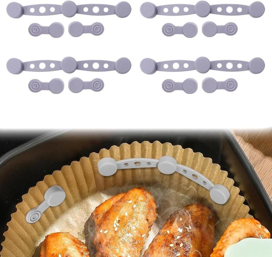 Airfryer Magneten Bakpapier Houders Voorkomt Loslatend Papier Hittebestendig Siliconen 4 Sets Grijs