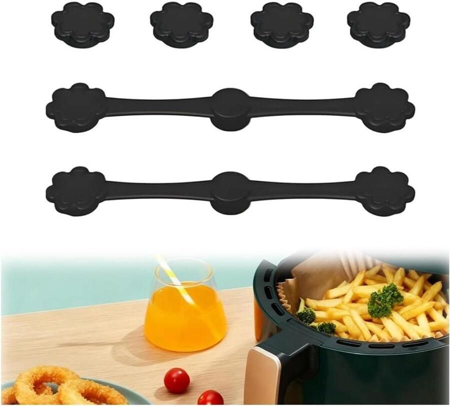 Airfryer Magneten Friteuse Clips Papier Vastzetten Voedselveilig Siliconen 2 Stuks Zwart