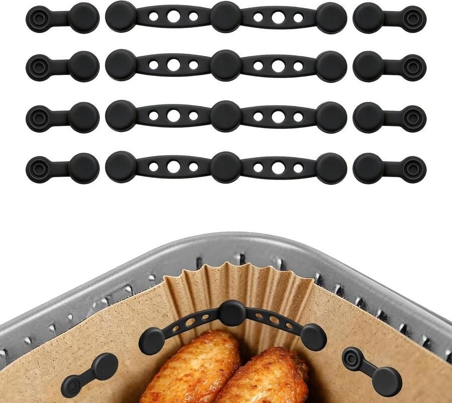 Airfryer Magneten Papier Klemmen Veilig Bakken Hittebestendig Silicone 12 Stuks Zwart