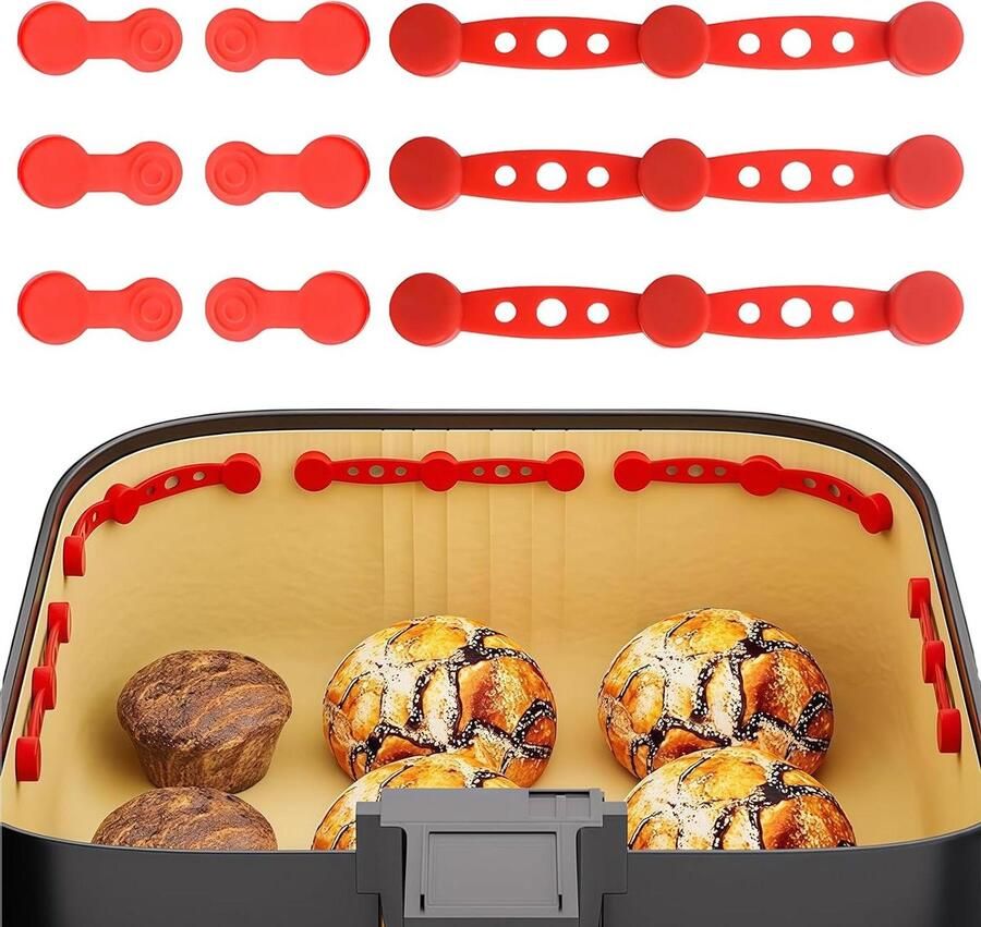 Airfryer Magneten Set Bakpapier Clips Veilig Koken Hittebestendig Siliconen 3 stuks Grijs